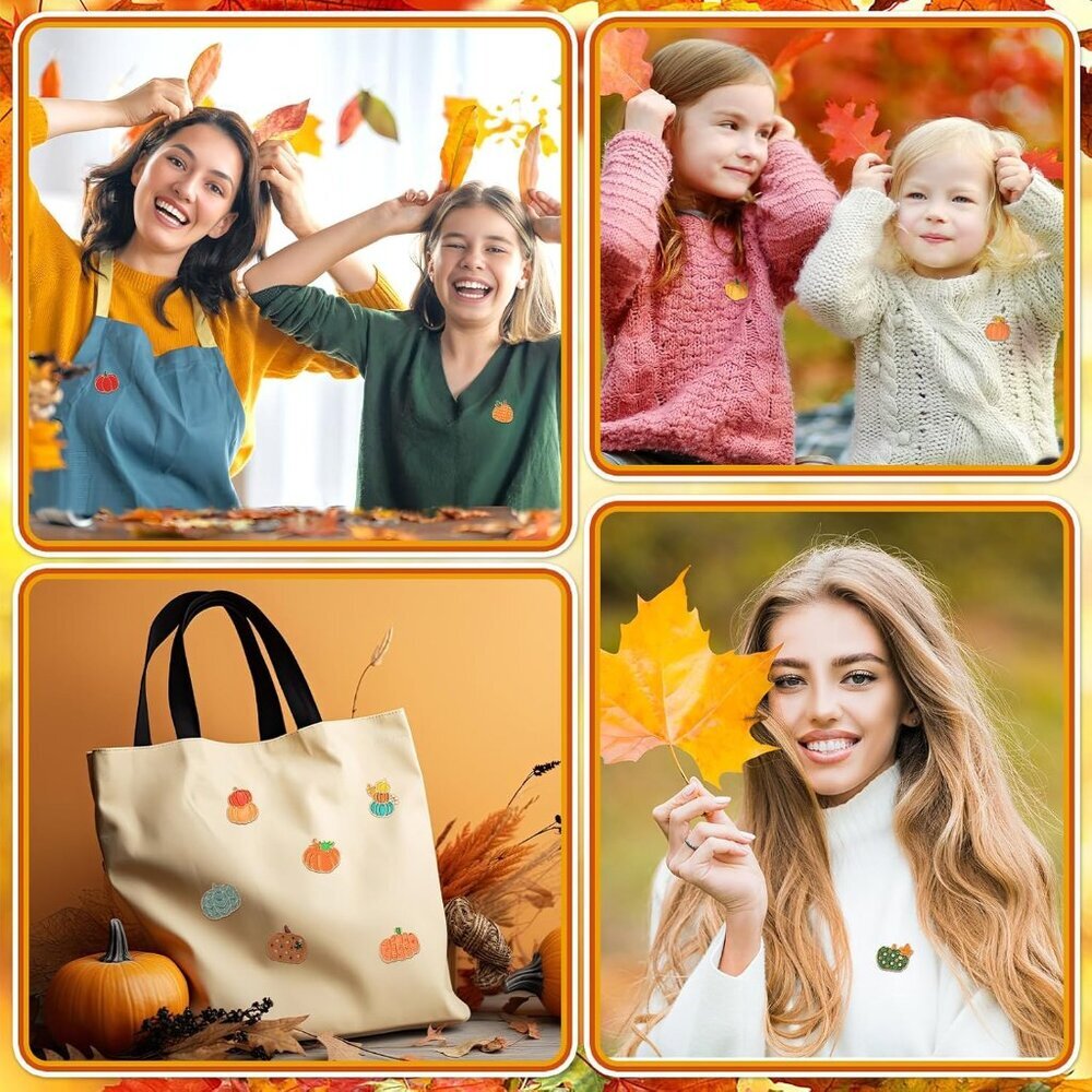 15Pcs Pumpkin Pins, Fall Pumpkin Brooches Thanksgiving Enamel Lapel Pins Autumn - Picture 7 of 7